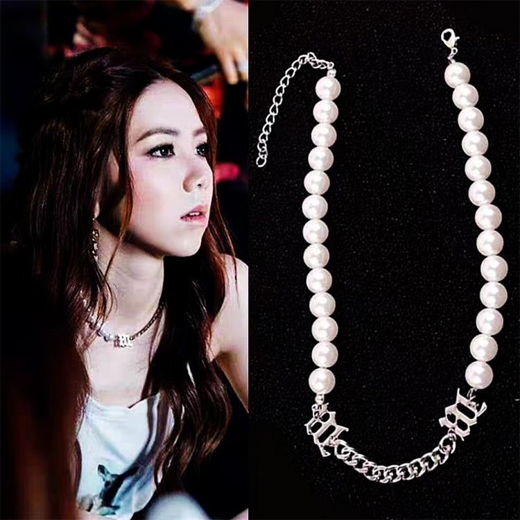 Brand necklace pearl stainless steel for men and women hip-hop style