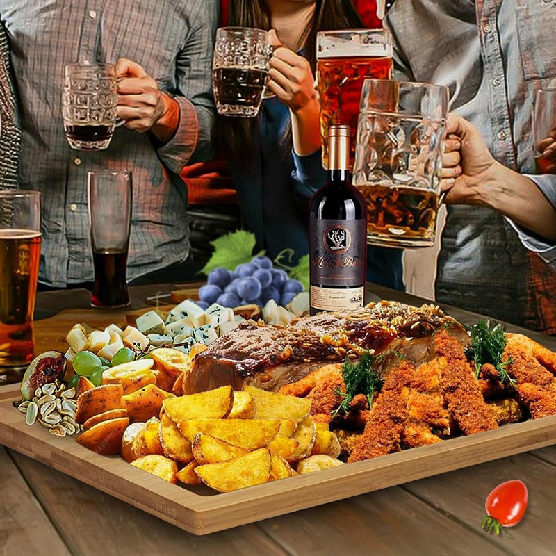 Tabla de cortar de bambú con paneles de gran capacidad bandeja multifuncional de comida de bambú para fiesta doméstica snack