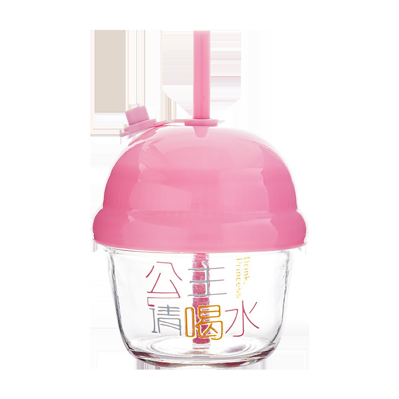 미니 톤 톤 유리 물컵, 선물용 컵, 둥근 물컵, 만화 밀짚 컵, 휴대용 뚜껑 유리 물컵