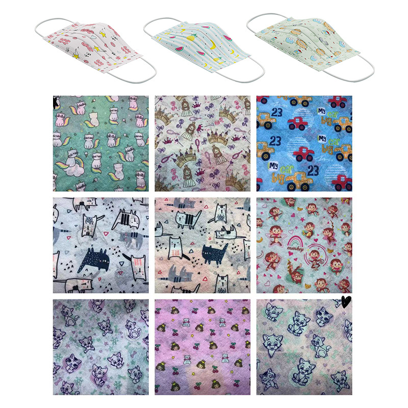 现货卡通印花无纺布 儿童可爱口罩水刺布防尘袋口袋布面料