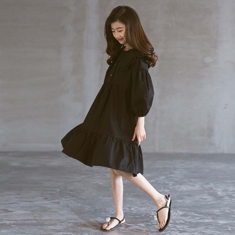 Original Spring Girl's Petal Doll Collar Slim Black Dress Sweet Little Black Dress Long Sleeve Cake Dress Original Spring Girl's Petal Doll Collar Slim Black Dress Sweet Little Black Dress Long Sleeve Cake Dress