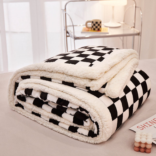 Factory direct sales checkerboard blanket ins Nordic double layer sherpa casual blanket office nap blanket