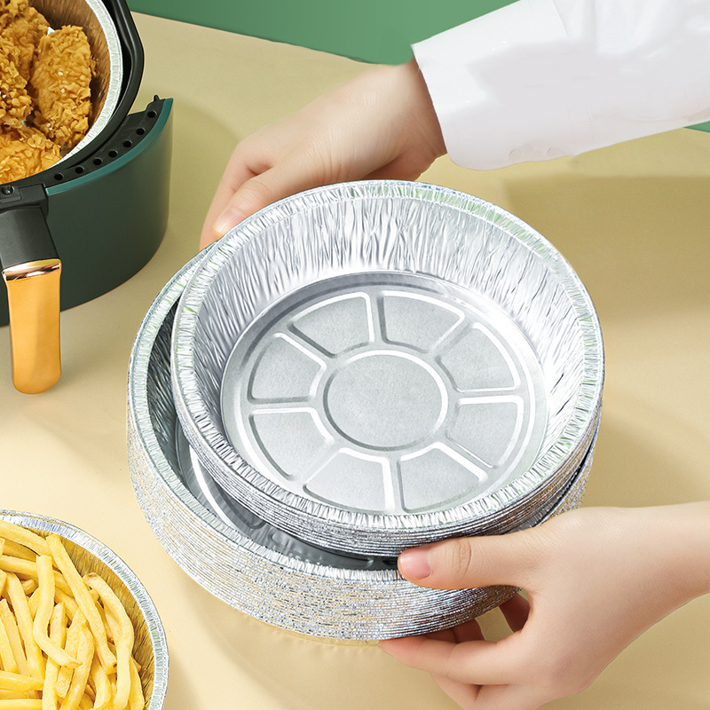 Hogar freidora de aire Placa de papel de estaño redonda engrosada barbacoa desechable caja de papel de estaño resistente a altas temperaturas horno de aluminio caja de almuerzo
