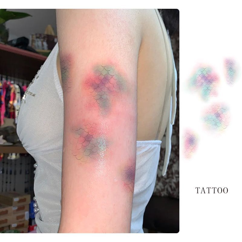 Colorful Mermaid Scale Tattoo Stickers, Beautiful Waterproof Women's Long-Lasting Washable Arms and Thighs, Original Stylish and Realistic