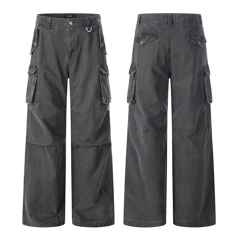 拓川CK6977美式复古鸽子灰工装裤男女多口袋直筒水洗做旧休闲长裤