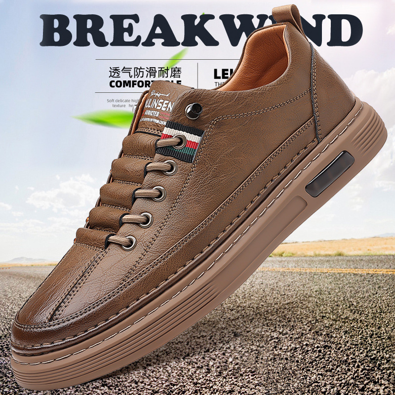 Men's shoes spring 2024 new trendy versatile men's casual shoes men's board shoes really super soft leather breathable leather shoes men