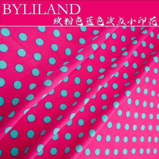 Spring and summer drop feeling sweet rose pink bottom blue green small wave dot printed pure cotton satin fabric dress fabric