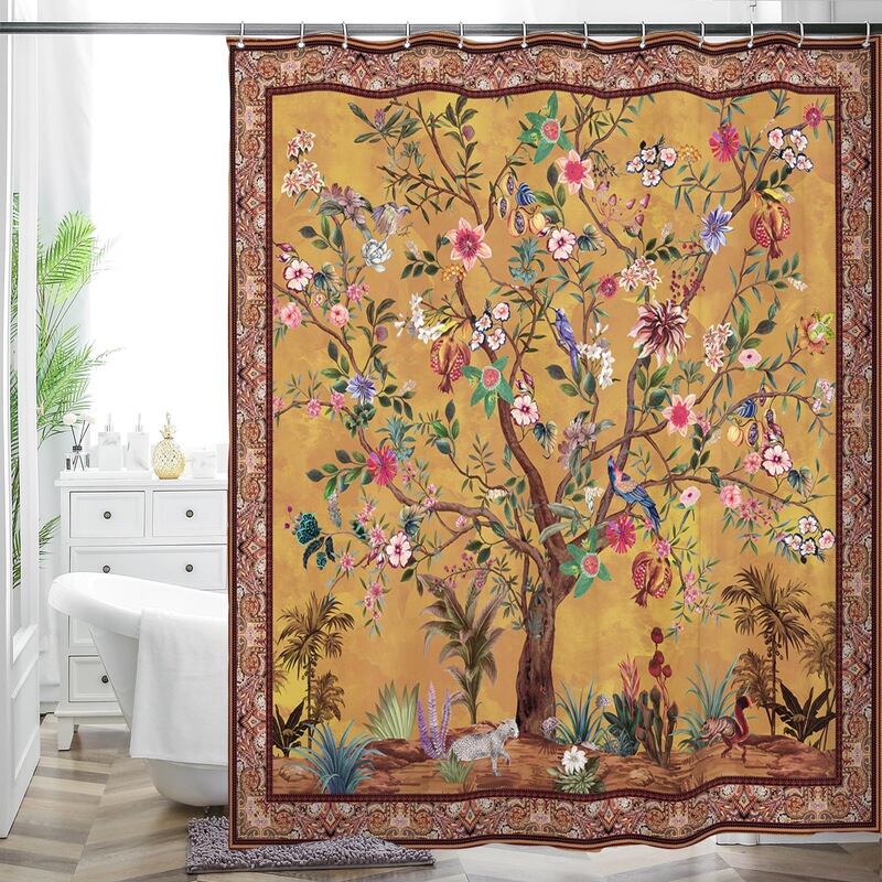 Cross-Border Shower Curtain with Chinese-Style Floral and Bird Designs, Elegant and Noble Digital Print, Waterproof and Mildew-Proof Partition Curtain for Bathroom Cross-Border Shower Curtain with Chinese-Style Floral and Bird Designs, Elegant and Noble Digital Print, Waterproof and Mildew-Proof Partition Curtain for Bathroom