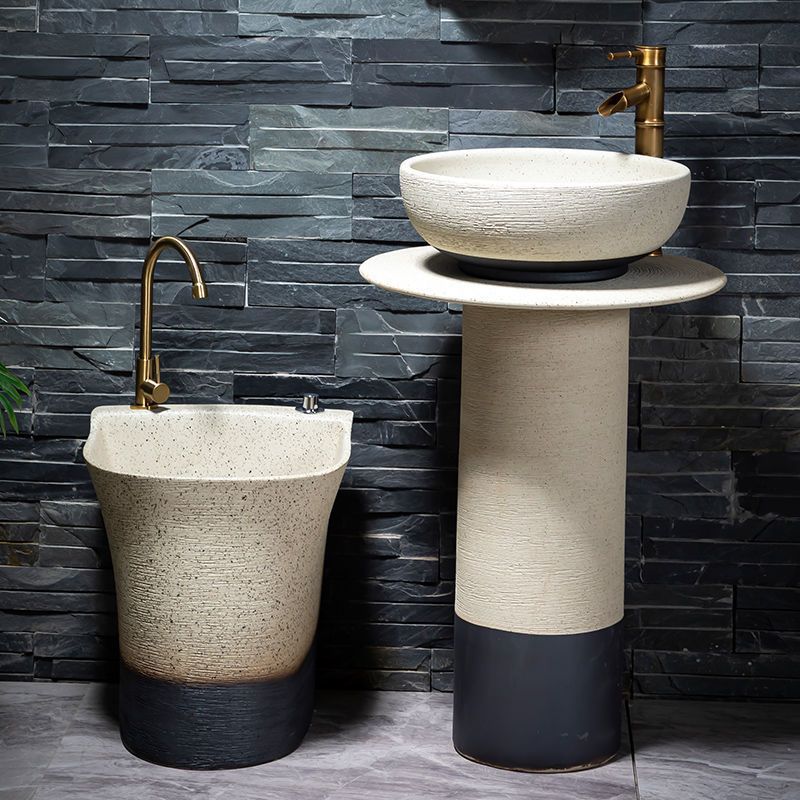 Column-Type Washbasin Ceramic Balcony Integrated Floor-Standing Basin Garden Art Courtyard Outdoor Washbasin Small