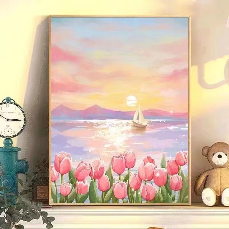 Pintura al óleo digital de bricolaje Rosa hecha a mano relleno de color pintura al óleo curación hecha a mano simple flor sala de estar pintura decorativa Generación de cabello