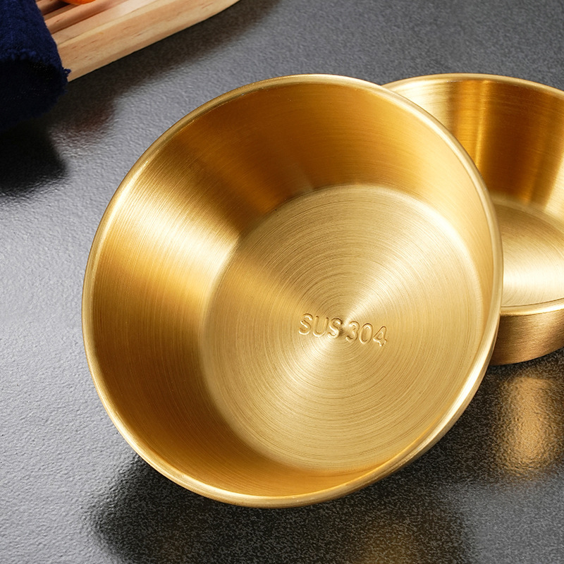 Fabricante estricado 304 acero inoxidable estilo coreano arroz vino de arroz con mango de oro cuenco de pepinos condimento cuenco espeso al aire libre cuenco de churrasco