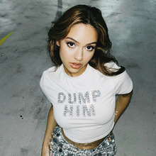 E24TP041美式时尚款字母印圆领套头短款上衣女装2024夏季百搭新款