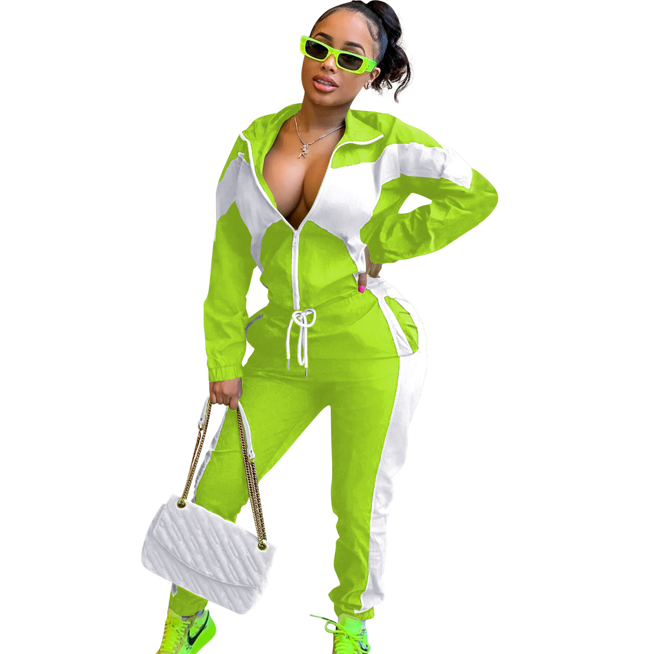 364g Weight Long Sleeve Sleeve Length Polyester Fabric Type Pant Co-ord Set Sets Type 2 Pieces Set Quantity Daily Occasion Turndown Neckline Regular Fit Fit Type Color Block Pattern Spring, Autumn Season Women's Gender Casual, Streetwear Style Daily Women's Casual Streetwear Color Block Polyester Pant Co-ord Set Pants Sets 33