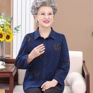 Middle-aged and elderly autumn long-sleeved shirt blouse for female mother 60-year-old 70-year-old grandmother spring and autumn thin coat for the elderly