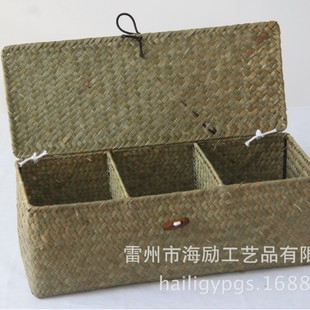 Factory production and sales straw desktop finishing box office storage straw storage basket straw weaving crafts