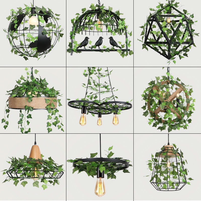Leisure Restaurant chandelier hot pot restaurant milk tea shop bar counter hairdressing retro industrial style green plant decorative hemp rope chandelier
