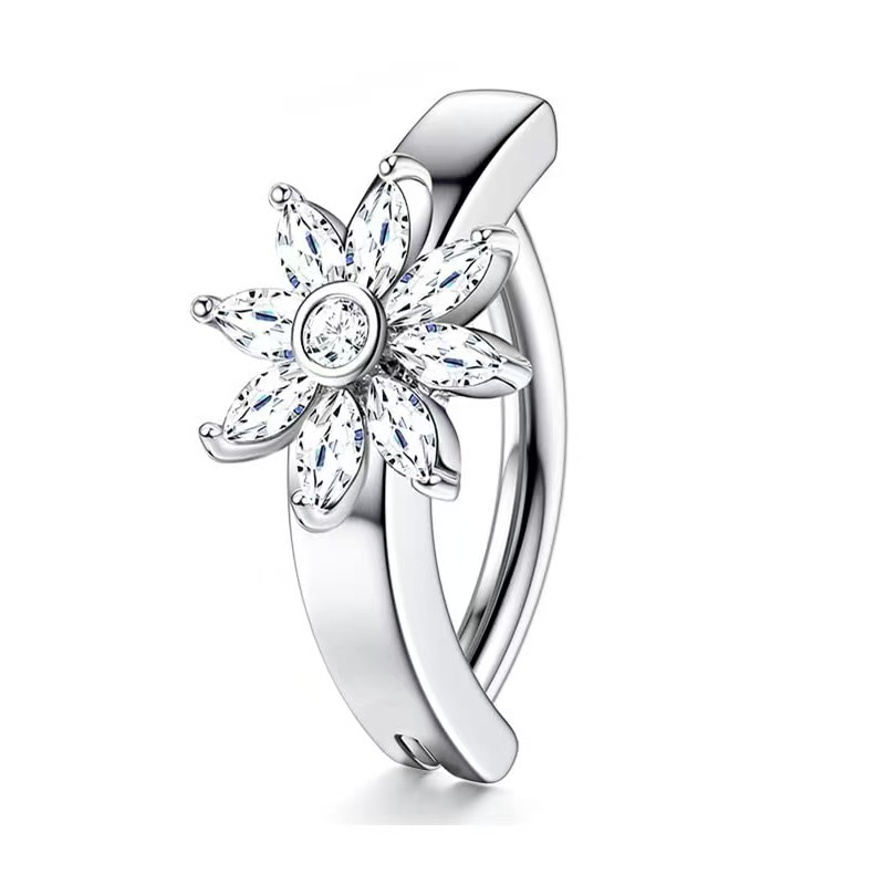 Sunflower Belly Button Ring With Diamond And Zircon Design_voghion.com