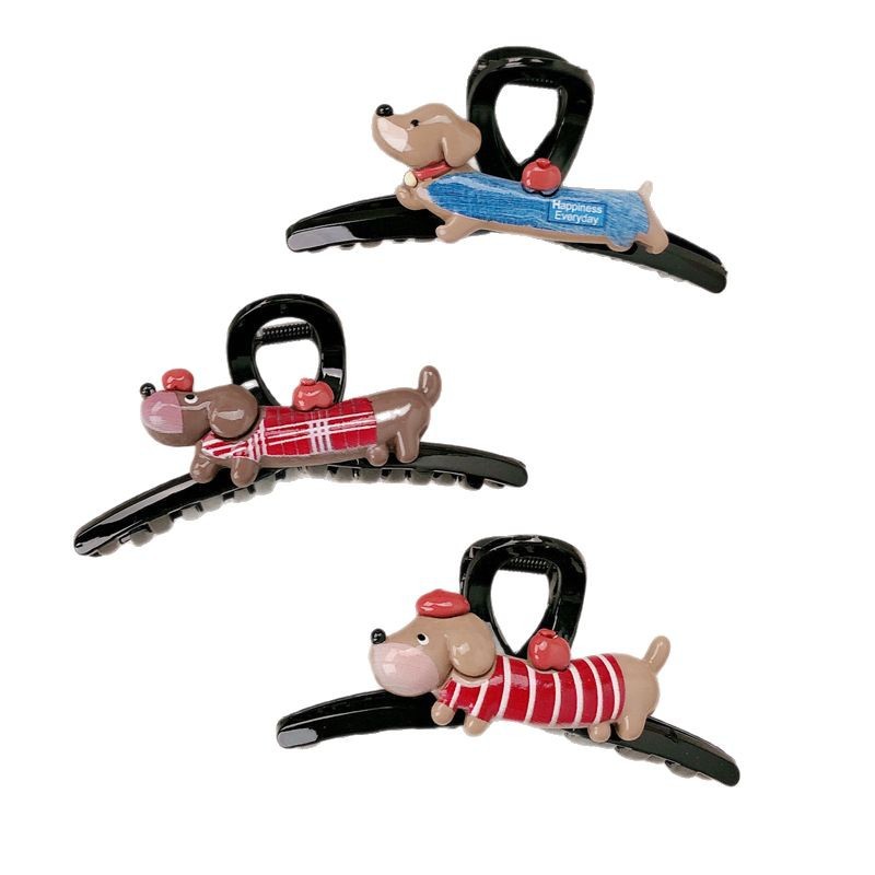 Nuevo clip de agarre de salchicha de cachorro de dibujos animados lindo y avanzado horquilla de sensación femenina en la parte posterior de la cabeza, horquilla de tiburón, tocado de agarre para el cabello