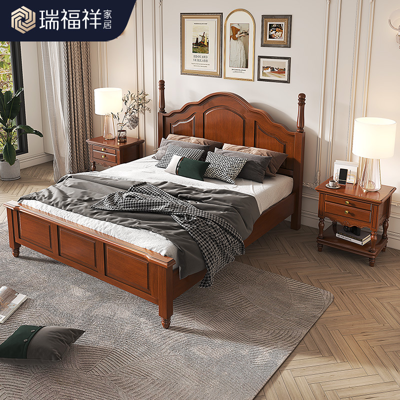 美式乡村复古全实木床主卧双人床家用酒店公寓名宿工厂直销