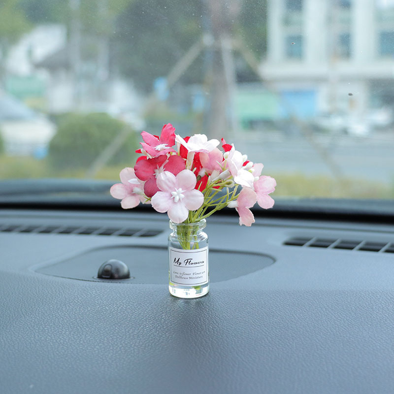 Red de Internet jarrón fresco flor casa de muñecas mini interior de coche consola central decoración de coche decoración de coche espejo cruzado simple