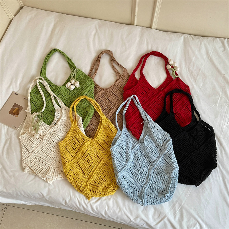 Beach Bag New Style Woven Bag 2025 Bohemian Knitted Bag Large Capacity Tote Bag Hollow Design Beach Bag New Style Woven Bag 2025 Bohemian Knitted Bag Large Capacity Tote Bag Hollow Design