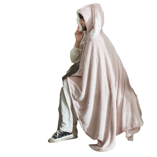 Korean style rabbit ears cloak parent-child style lamb velvet air conditioning blanket nap sofa blanket home lazy hooded cloak cover