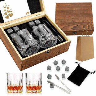 Pine Wood Ice Wine Glass Packaging Wooden Box Gift Box Ice Wine Stone Storage Box Whiskey Glass Box Set