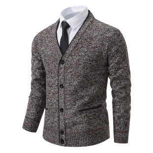 Foreign trade 2024 middle-aged and elderly men's V-neck fleece-lined thickened cardigan dad wear plus size warm top sweater coat