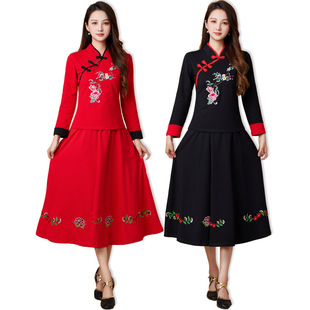 Square dance clothing new suit spring and autumn classical Chinese style ethnic performance dance clothing embroidered performance clothing skirt