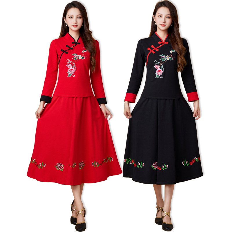 Square dance clothing new suit spring and autumn classical Chinese style ethnic performance dance clothing embroidered performance clothing skirt