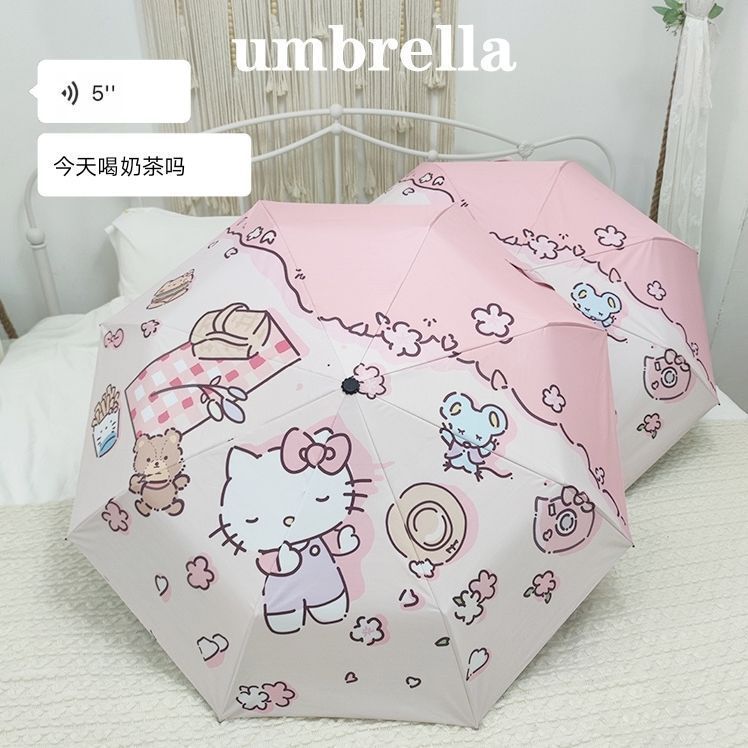 Picnic Hello Kitty Cute Cartoon Girly Heart Fully Automatic Vinyl Rain or Shine Sunscreen and Uv Protection Umbrella