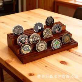 现货木制硬币展示架三层纪念币整理架硬币展示架木质勋章置物架
