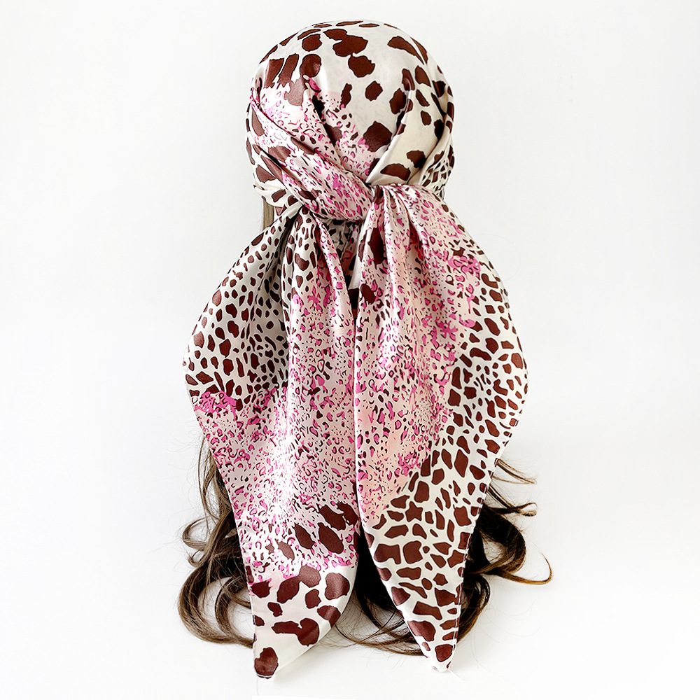 Leopard Print Satin Square Scarf European Style Hijab Shawl_voghion.com