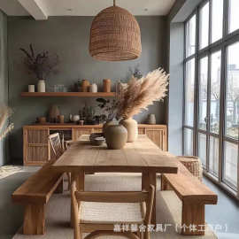 木质餐桌民宿长桌复古侘寂风长方形实木泡茶桌餐厅书桌民宿工作台