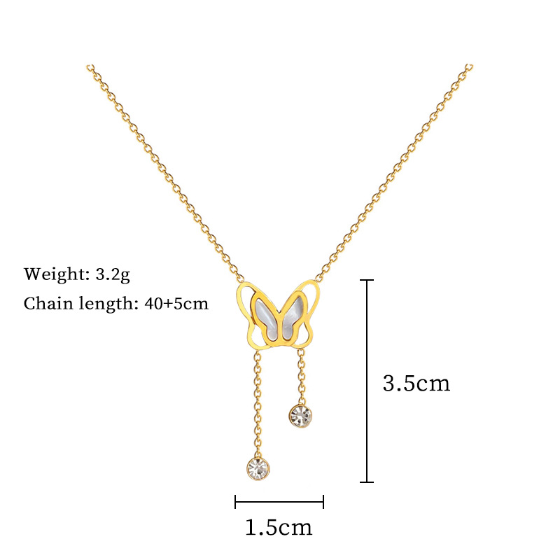Titanium Steel IG Style Sweet Plating Inlay Butterfly Shell Zircon Necklace display picture 6