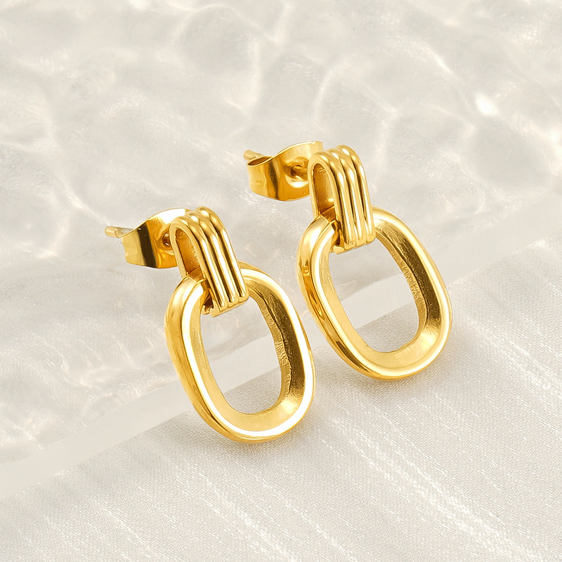 Pendientes geométricos ovalados de moda de acero inoxidable transfronterizo mujeres estilo INS europeo y americano tendencia de personalidad pendientes de sentido avanzado mujeres