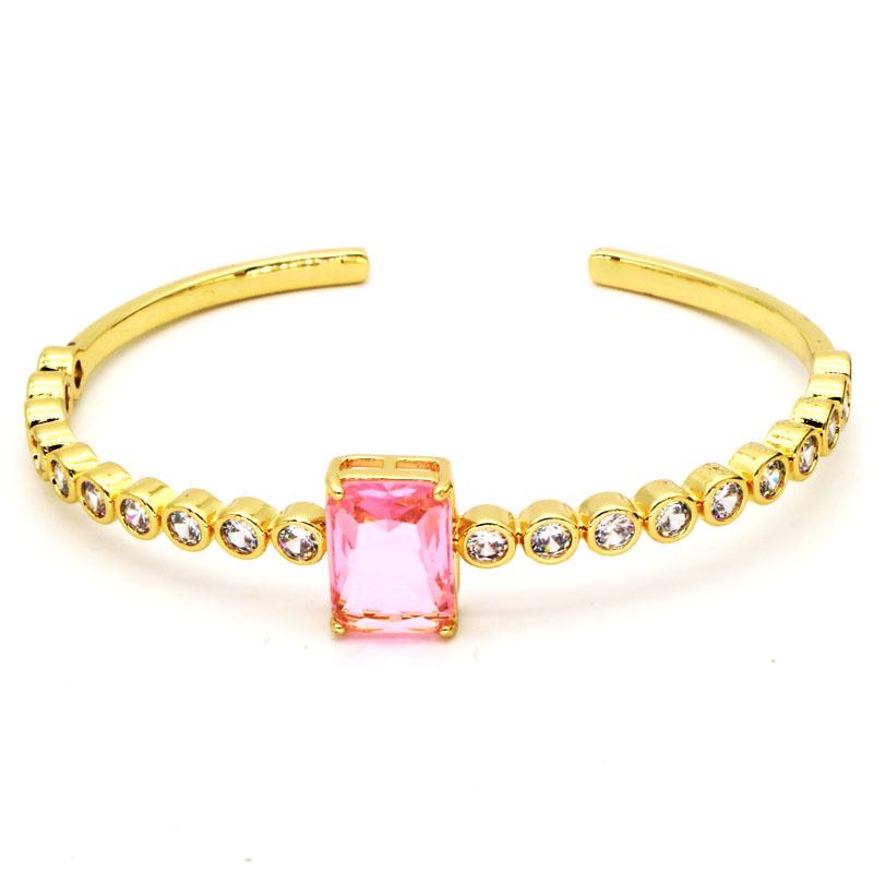 Fashion Square Copper Plating Inlay Artificial Gemstones Bangle 1 Piece