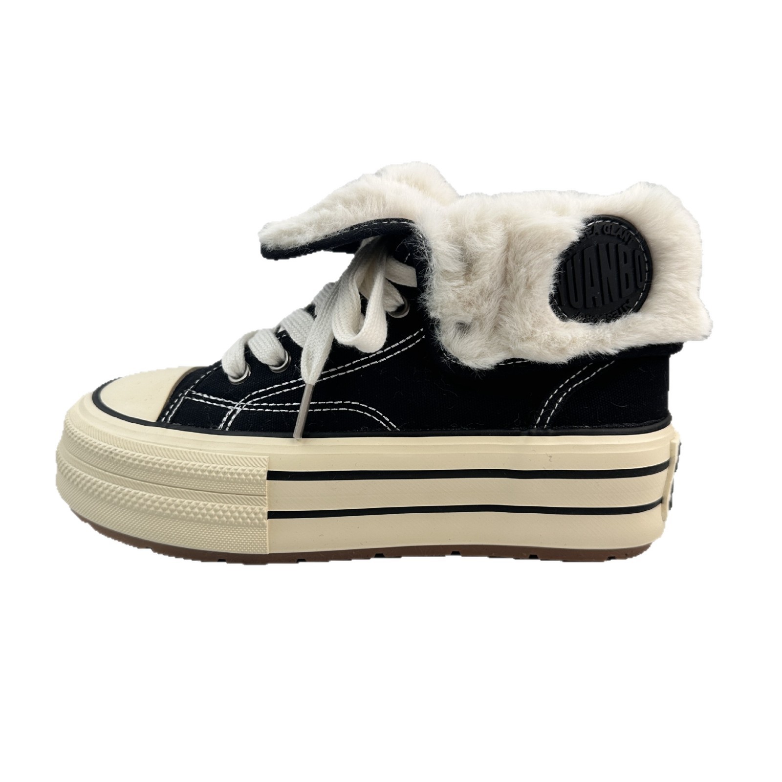 Zapatos de lona de alto impacto de fondo grueso de ondas distantes para mujeres 2025 invierno nuevo estilo coreano de veludo con zapatos blancos de diseño de zapatos de placa de papel image 6