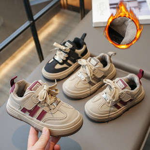 Boys' Casual Sports Shoes 2024 Winter New Products Girls' Retro Soft-Soled Lightweight Sneakers for Middle-Aged and Older Children with Velvet to Heattech