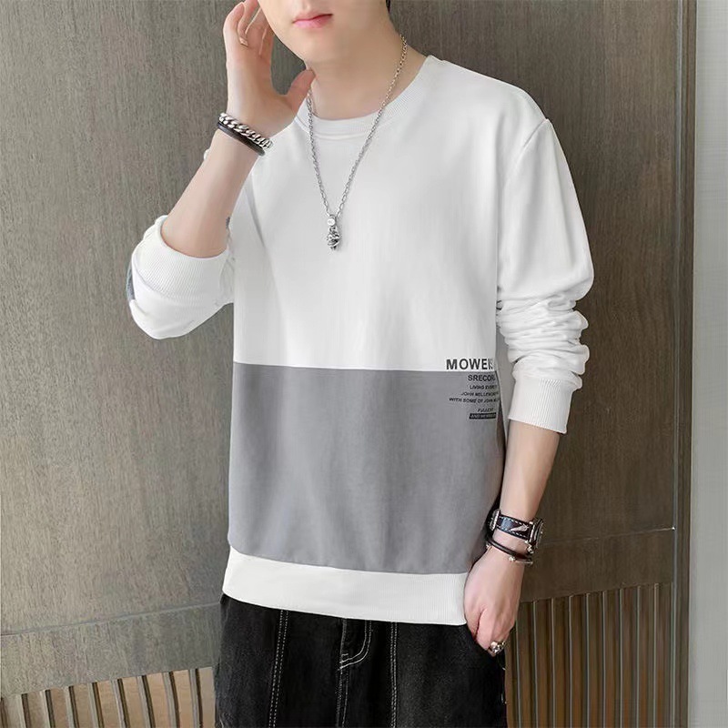 春と秋の新作スウェットシャツメンズ服トレンディなルーズ長袖Tシャツ多用途ボトリングシャツイン秋メンズトップス|undefined