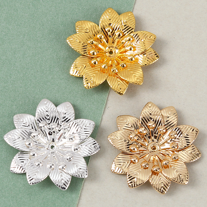 29mm Three-Layer Three-Dimensional Metal Lotus Flower Accessories, Ancient Style Wedding Headwear, Hanfu Hair Accessories, DIY Materials Wholesale