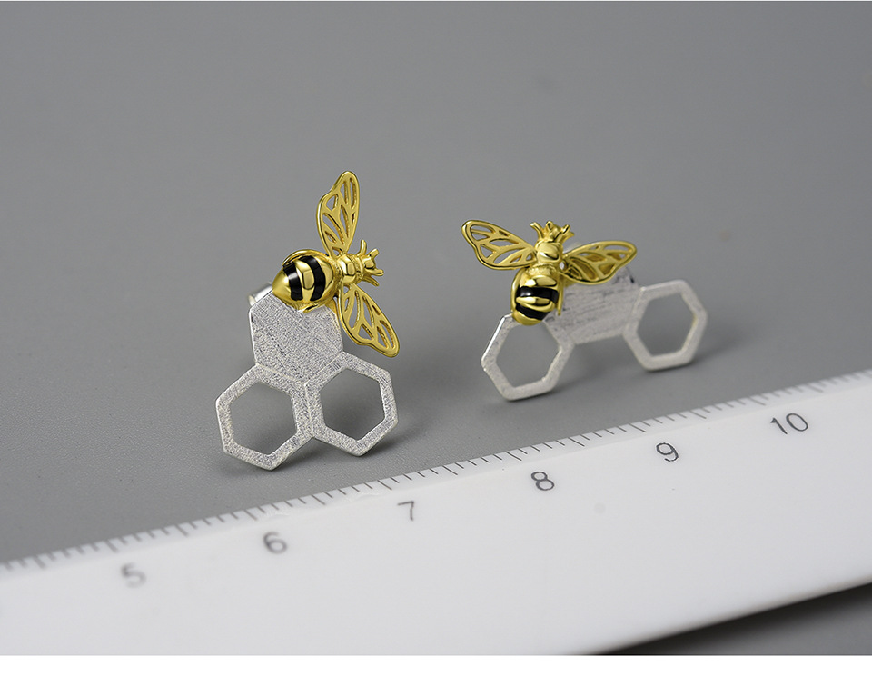 Honeycomb Pattern 1 Pair 925 Sterling Silver Honeycomb Ear Studs