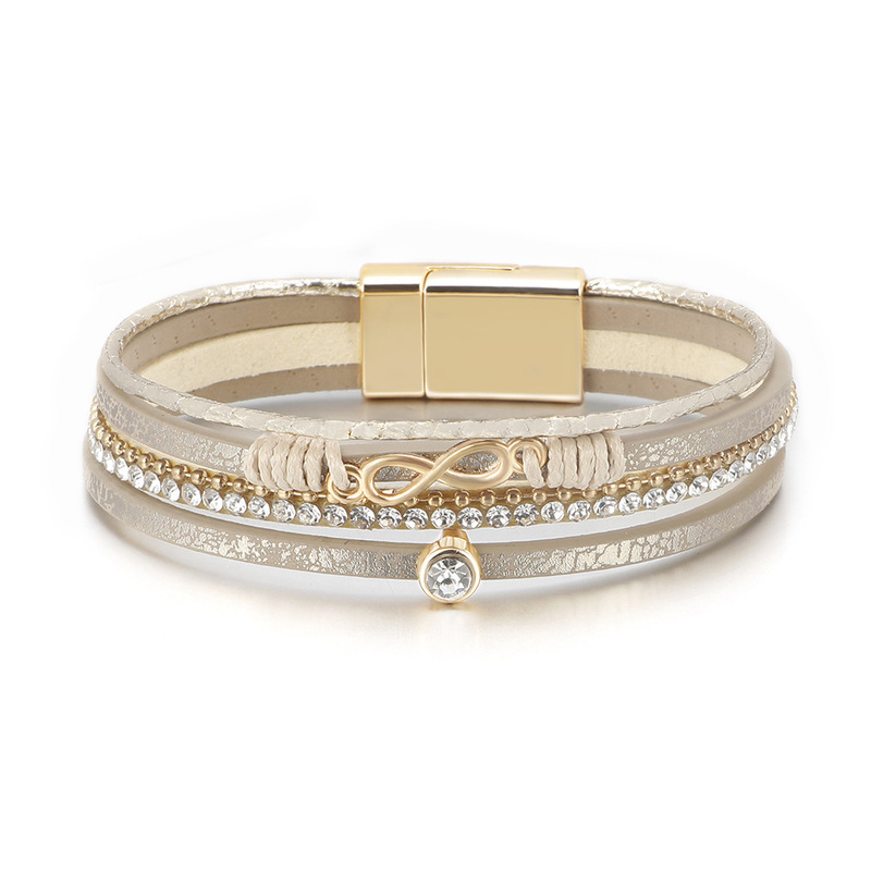 Cross-border Hot Sale Bohemian Infinite Symbol Shape Bracelet Women's Broken Diamond Magnetic Buckle Woven Leather Diamond-encrusted Bracelet Cross-border Hot Sale Bohemian Infinite Symbol Shape Bracelet Women's Broken Diamond Magnetic Buckle Woven Leather Diamond-encrusted Bracelet