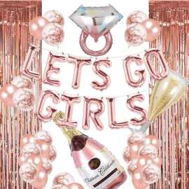 LETS GO GIRLS订婚钻戒香槟铝箔气球玫瑰金单身派对装饰跨境热卖
