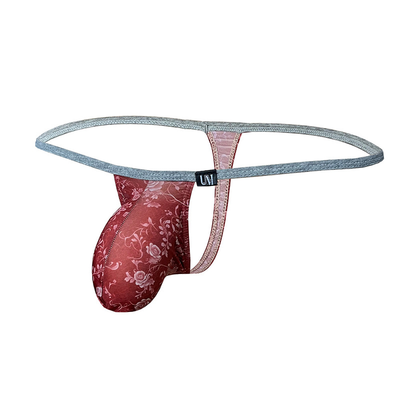 [Factory] New printed men's thong shock convex bag small underwear ice silk thin T002