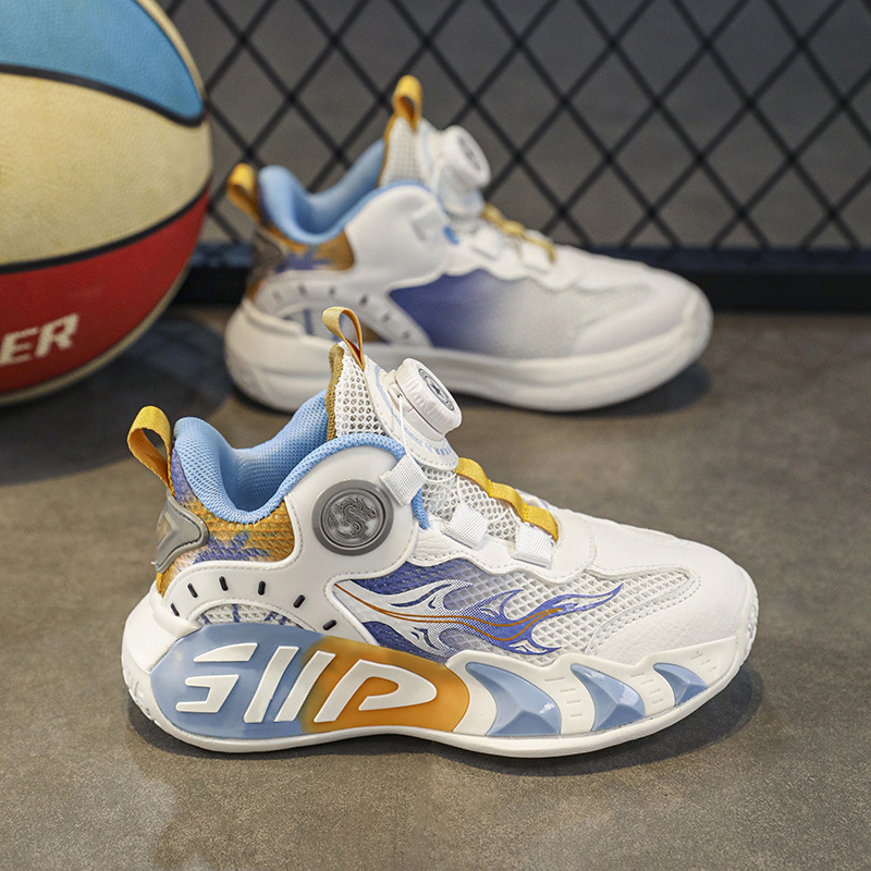 Primavera y verano calzado deportivo para niños niñas niño botón zapatos para correr malla transpirable zapatos casuales para niños grandes zapatos de baloncesto