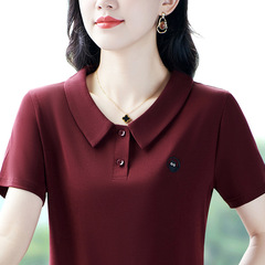 2025 新しいラペル半袖 Tシャツ女性のルーズでスタイリッシュなママ服中年夏服大きいサイズトップスポロシャツトレンディ