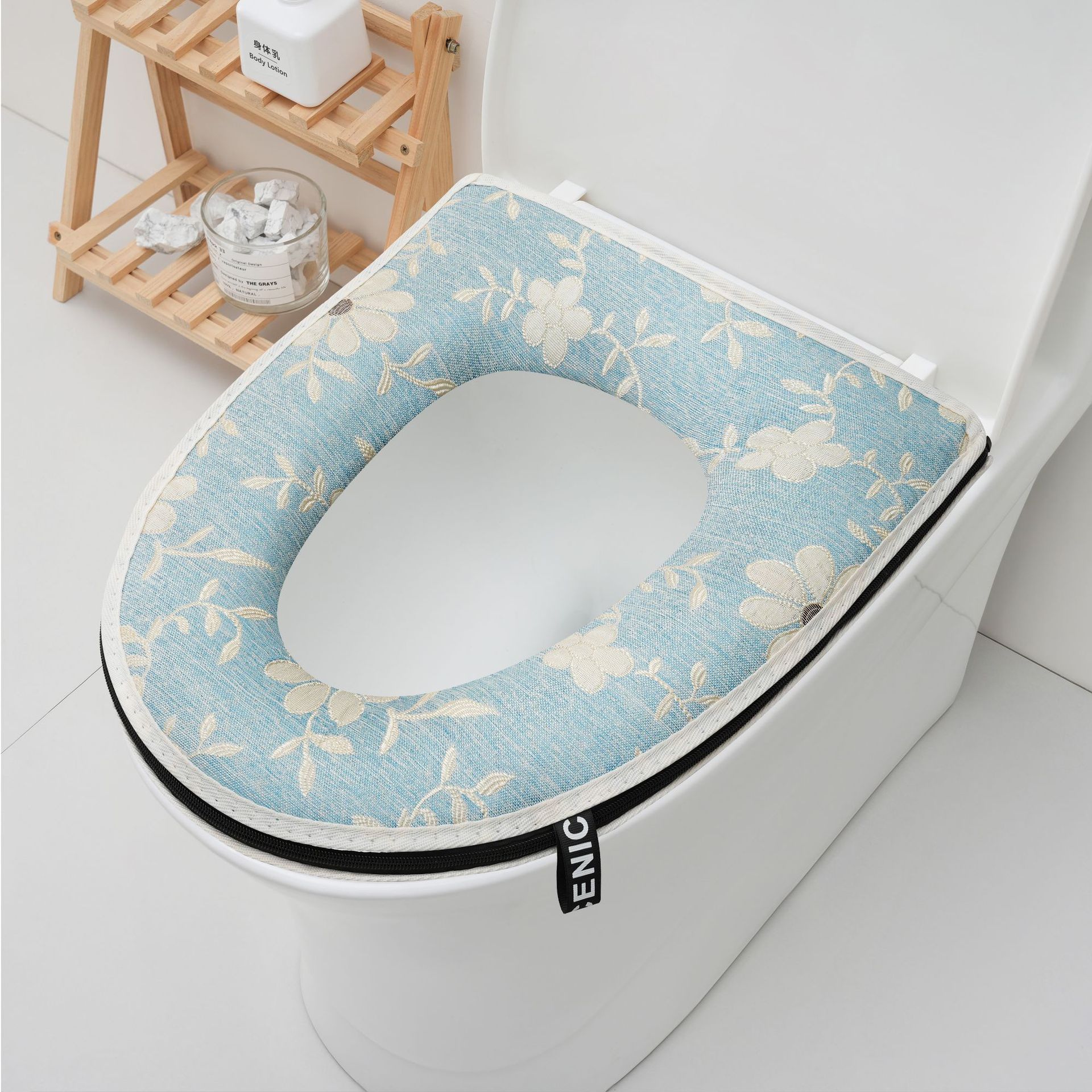 factory wholesale cotton and linen breathable toilet seat cover handle zipper washable toilet seat cover four seasons universal skin-friendly toilet mat
