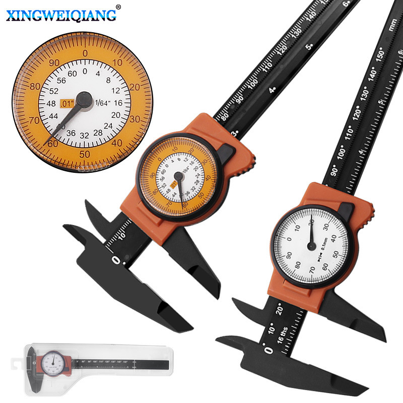 含税0-150mm塑料带表卡尺 英制0-6“带表塑料游标卡尺 塑料卡尺