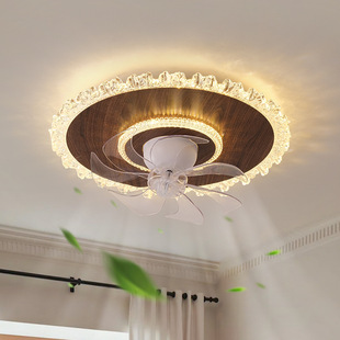 Medieval Style Bedroom Fan Lamp American Retro Walnut Color Italian Light Luxury Invisible Silent Fan Integrated Ceiling Lamp